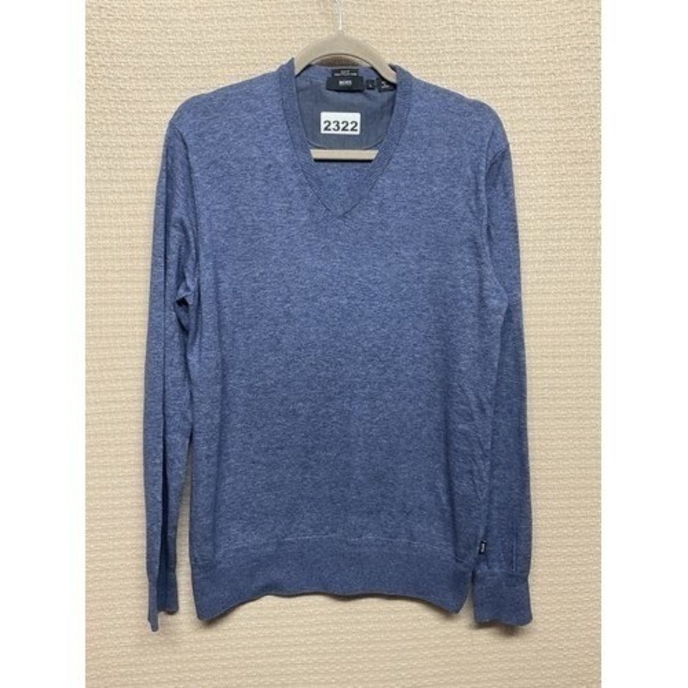 Hugo Boss Slim Fit Dark Blue V-Neck Sweater Pullover Men L Tunisia Italian Yarn
